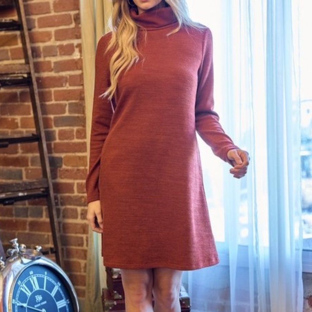 Turtleneck Sweater Dress With Pockets